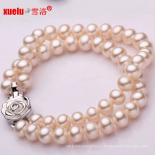 7-8mm Ronda Doble 100% auténtica pulsera de perlas de agua dulce